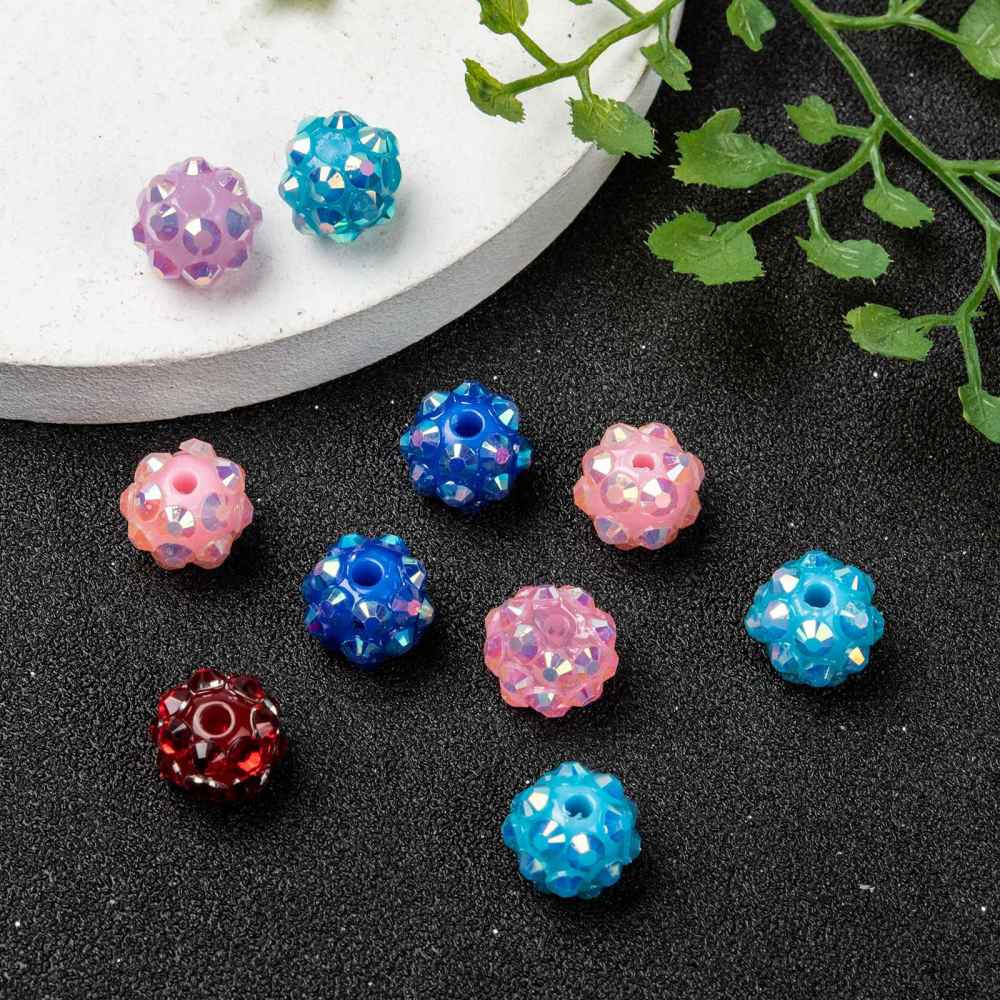 10mm Mixed Resin Rhinestone Beads, 10pcs