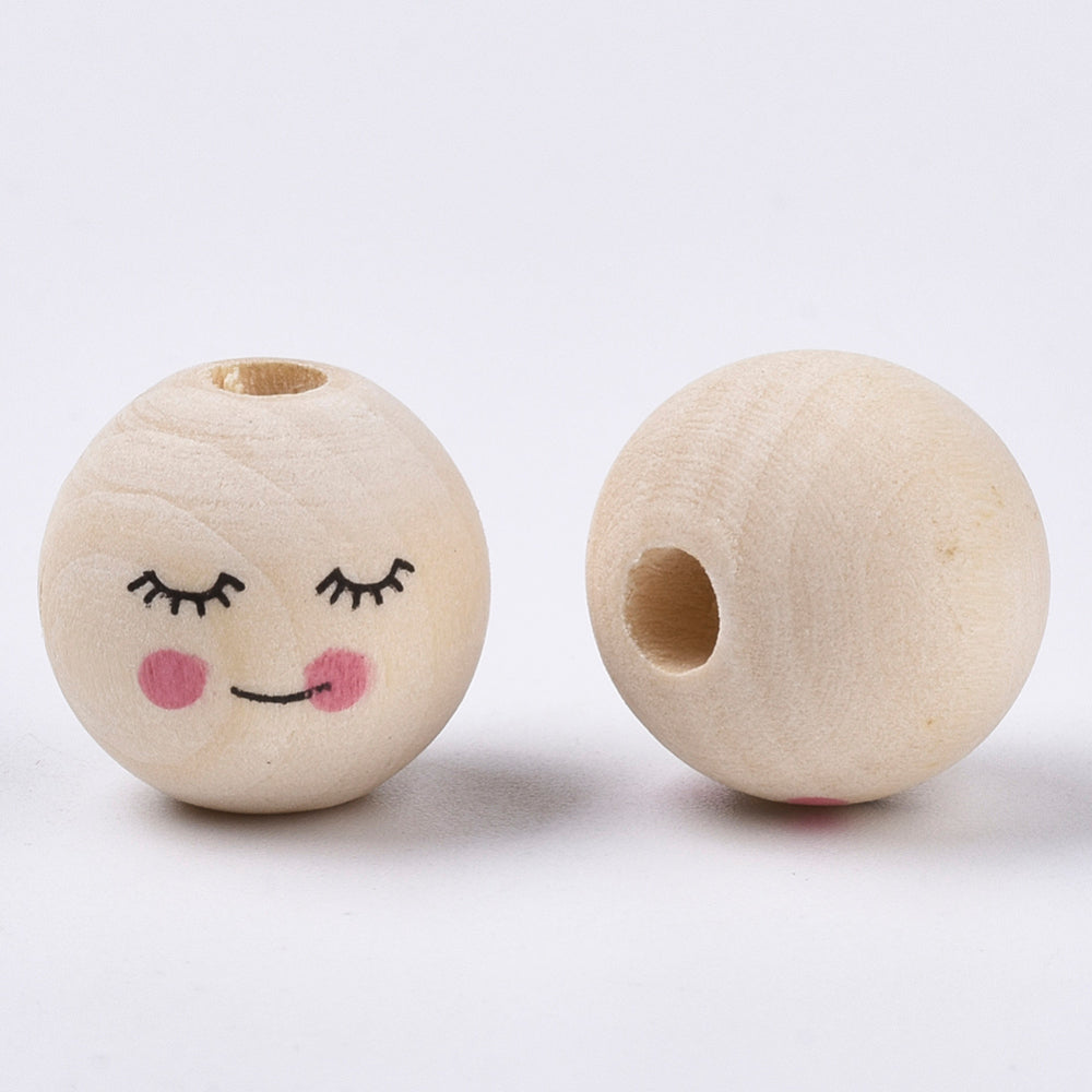 16mm Printed Natural Wood European Beads