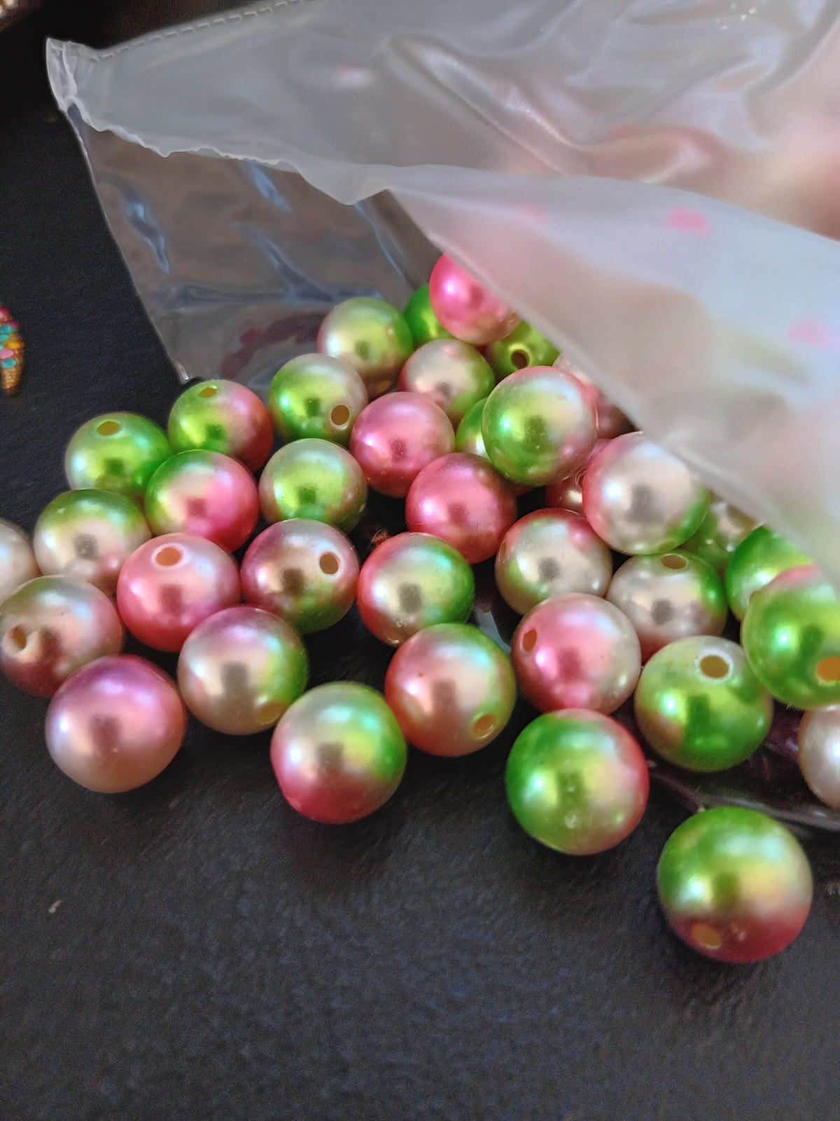 round craft beads in pink, green, acrylic round beads .