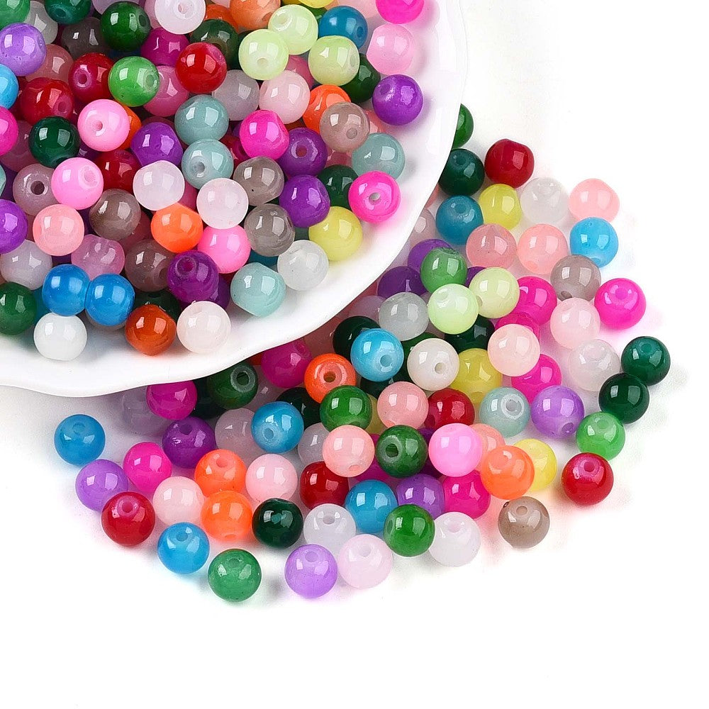 6mm Jelly Round Glass Beads, Mixed Colors, 60pcs