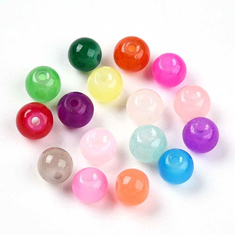 6mm Jelly Round Glass Beads, Mixed Colors, 60pcs