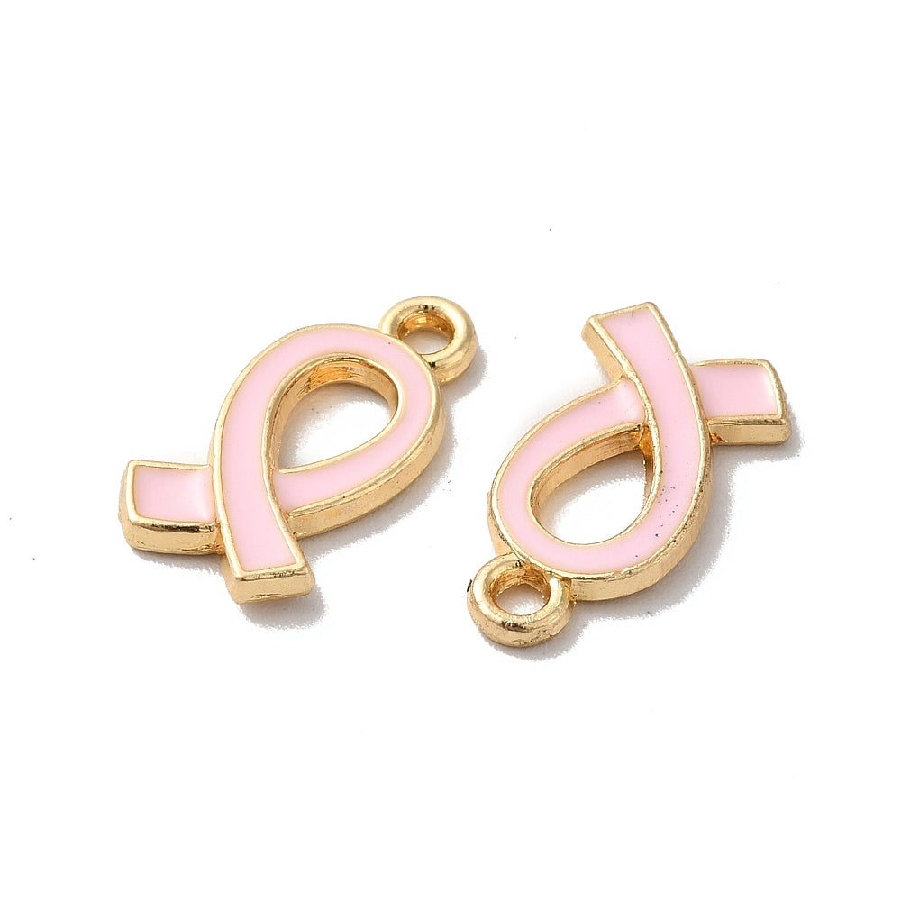 Gold Alloy Pink Enamel Breast Cancer Awareness Ribbon Charm
