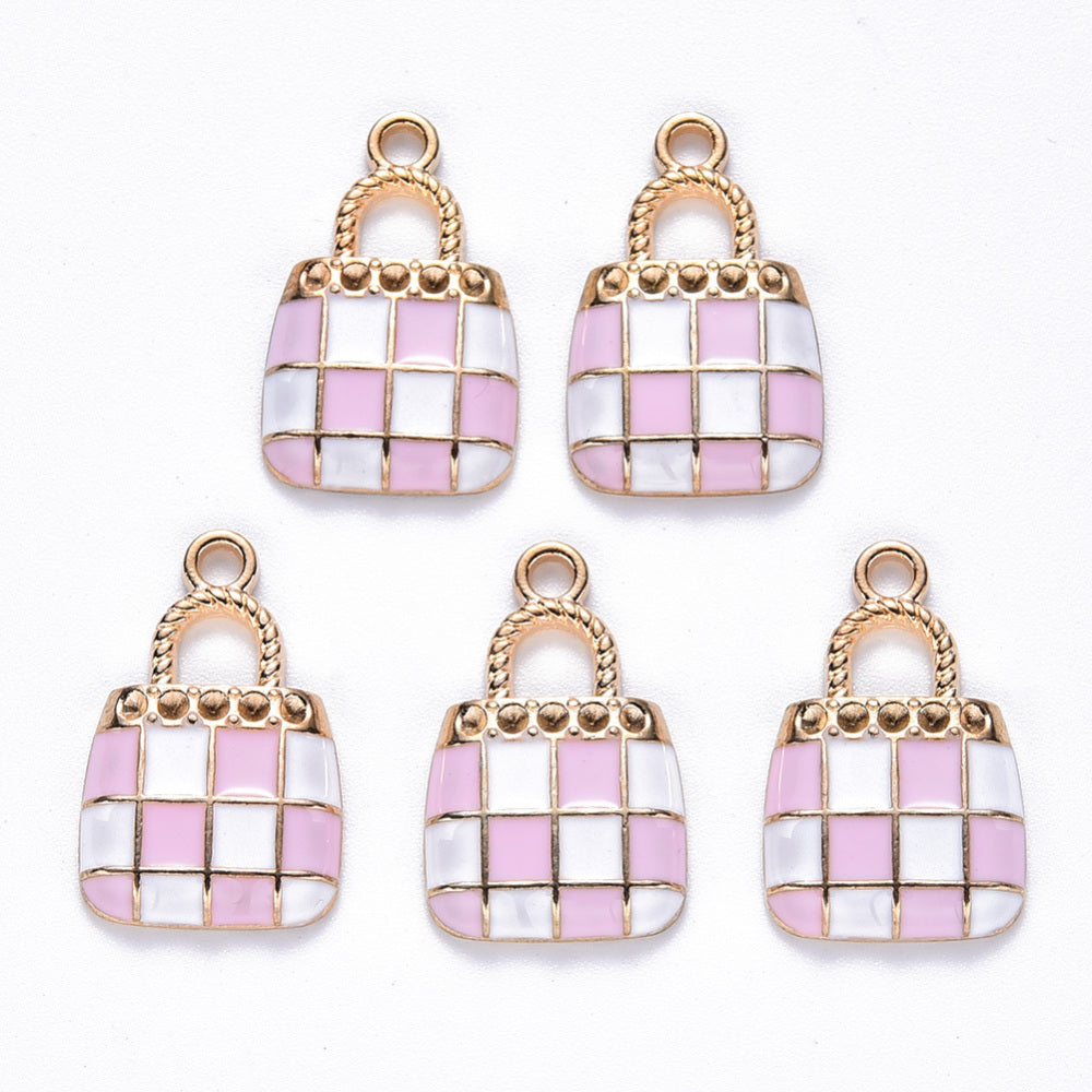 Pink and White Enamel, Gold Hardware Handbag Charms