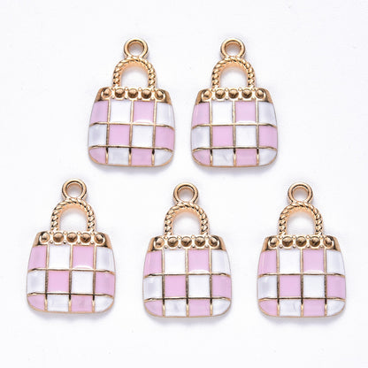Pink and White Enamel, Gold Hardware Handbag Charms