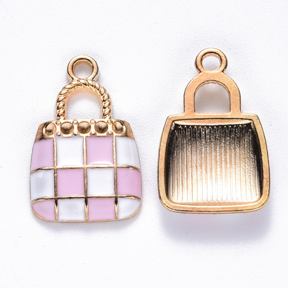 Pink and White Enamel, Gold Hardware Handbag Charms