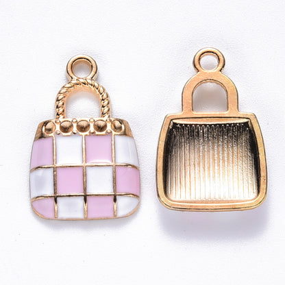 Pink and White Enamel, Gold Hardware Handbag Charms