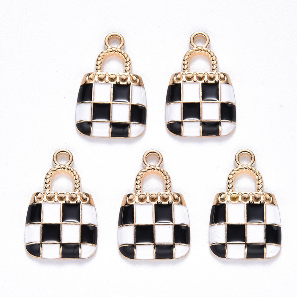 Black and White Enamel, Gold Hardware Handbag Charms