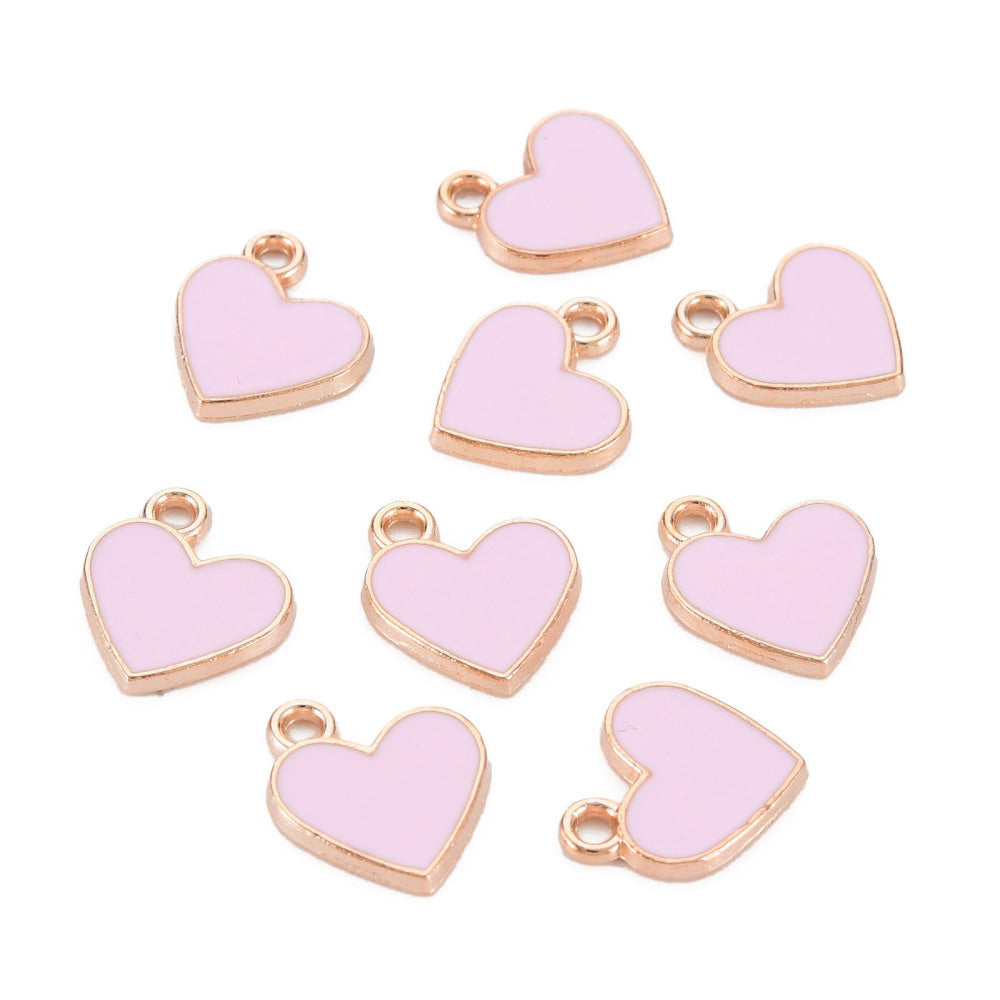 Gold Alloy Pink Enamel Heart Charms