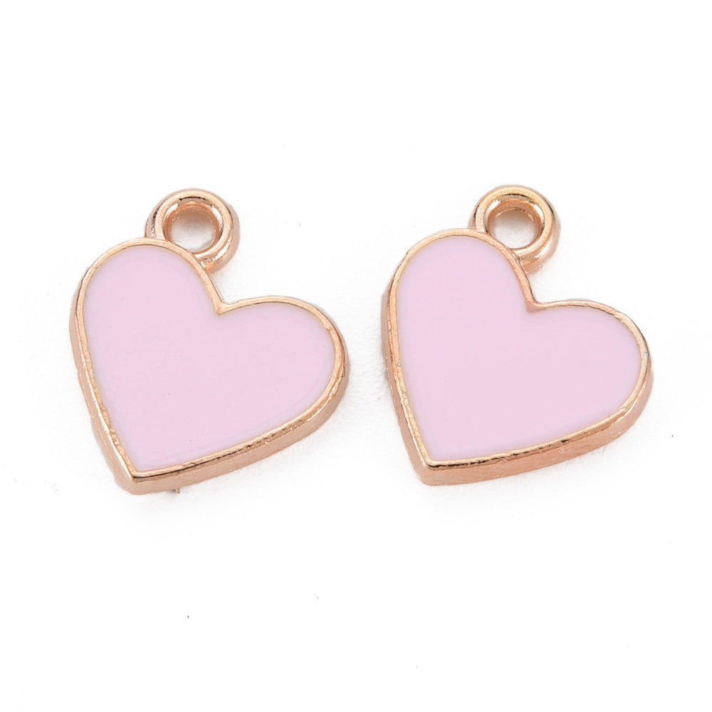 Gold Alloy Pink Enamel Heart Charms