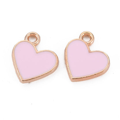Gold Alloy Pink Enamel Heart Charms
