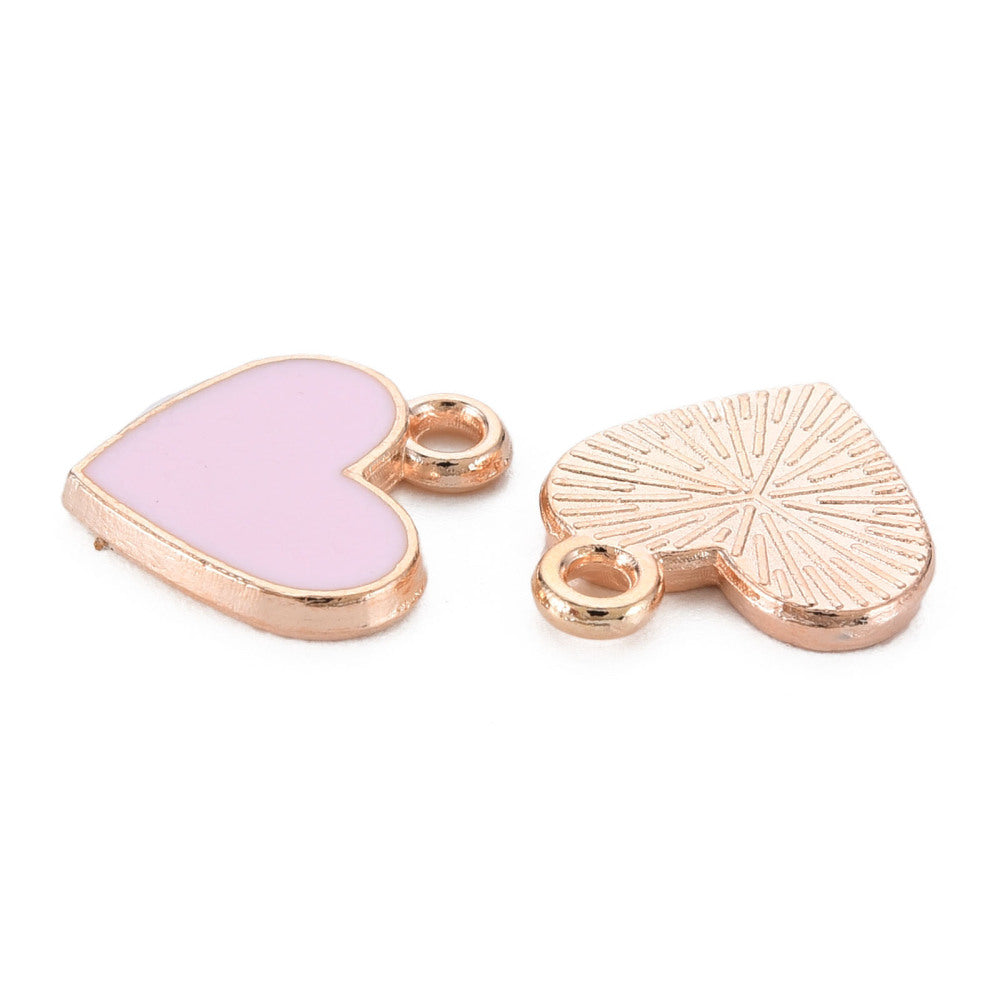 Gold Alloy Pink Enamel Heart Charms