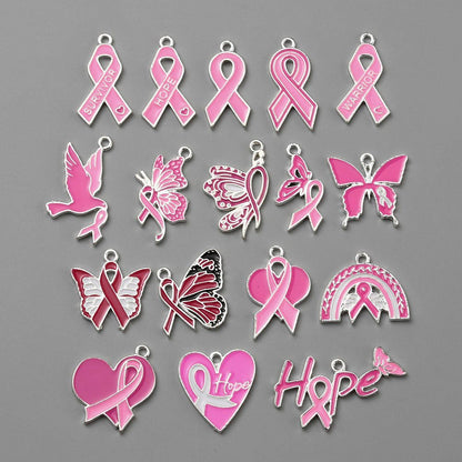 Alloy Enamel Breast Cancer Theme Charms