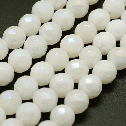 8mm Electroplated Natural White Round Faceted Jade