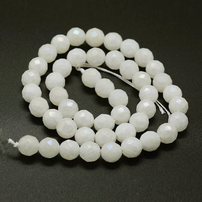 8mm Electroplated Natural White Round Faceted Jade