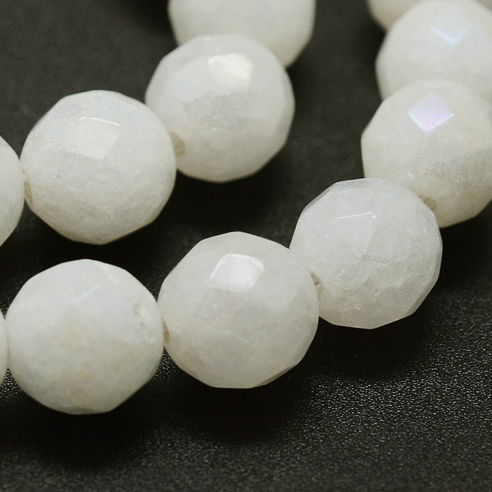 8mm Electroplated Natural White Round Faceted Jade