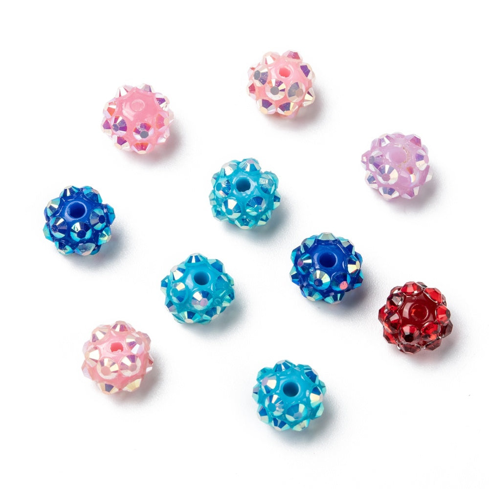 10mm Mixed Resin Rhinestone Beads, 10pcs