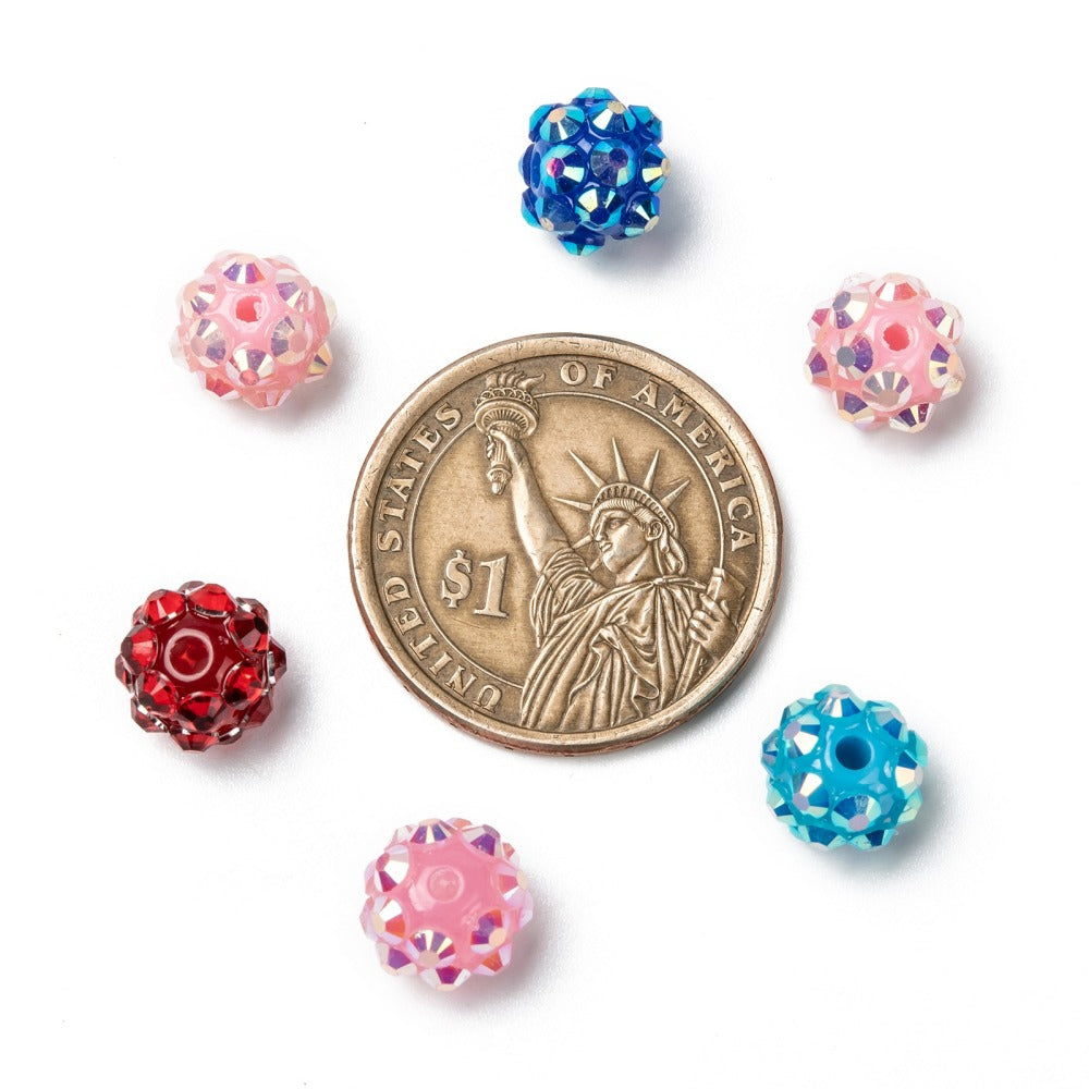 10mm Mixed Resin Rhinestone Beads, 10pcs
