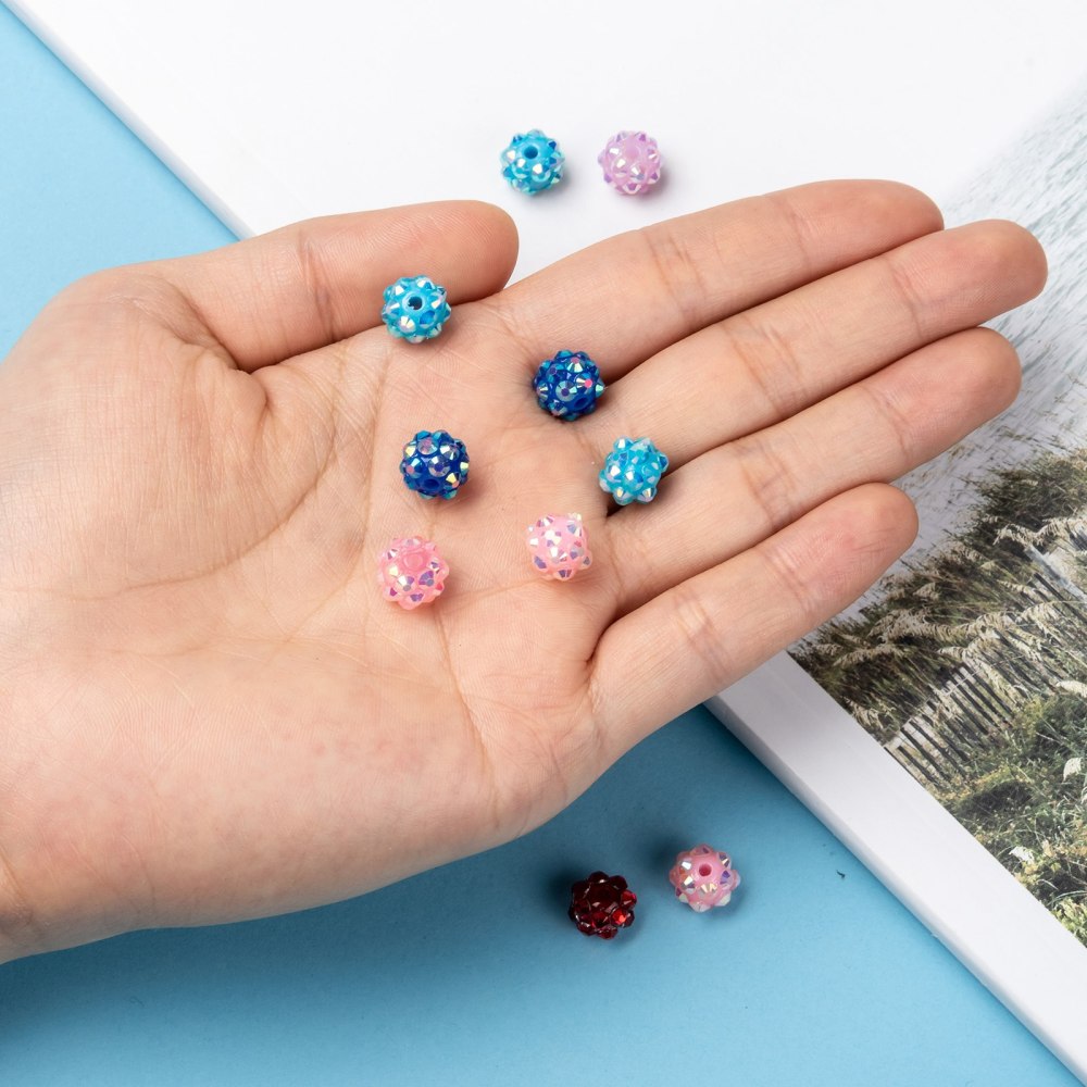 10mm Mixed Resin Rhinestone Beads, 10pcs