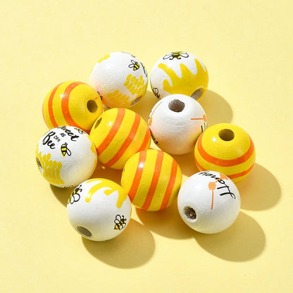 16mm Printed Natural Wood European Beads Set