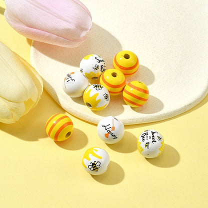 16mm Printed Natural Wood European Beads Set