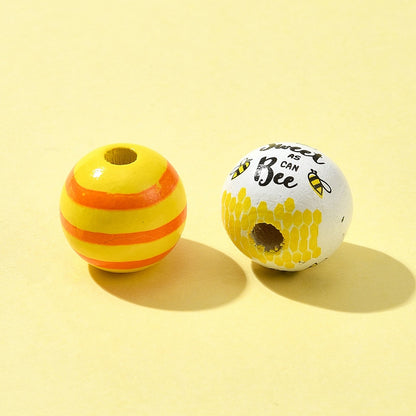 16mm Printed Natural Wood European Beads Set