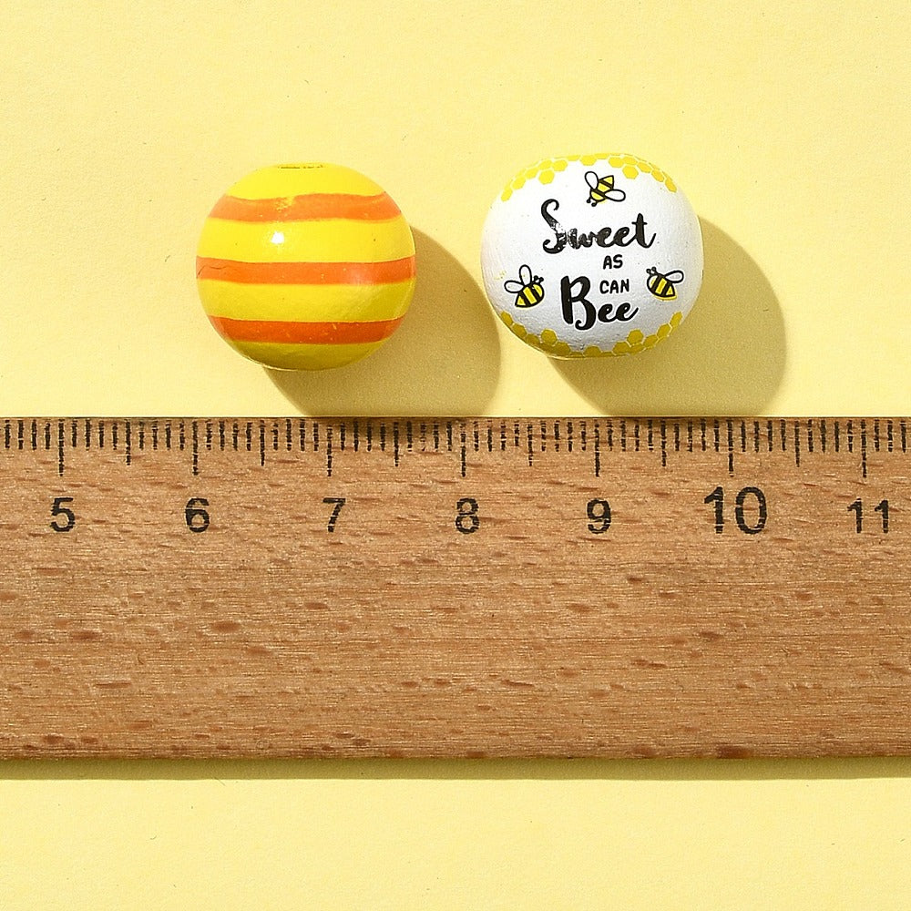 16mm Printed Natural Wood European Beads Set
