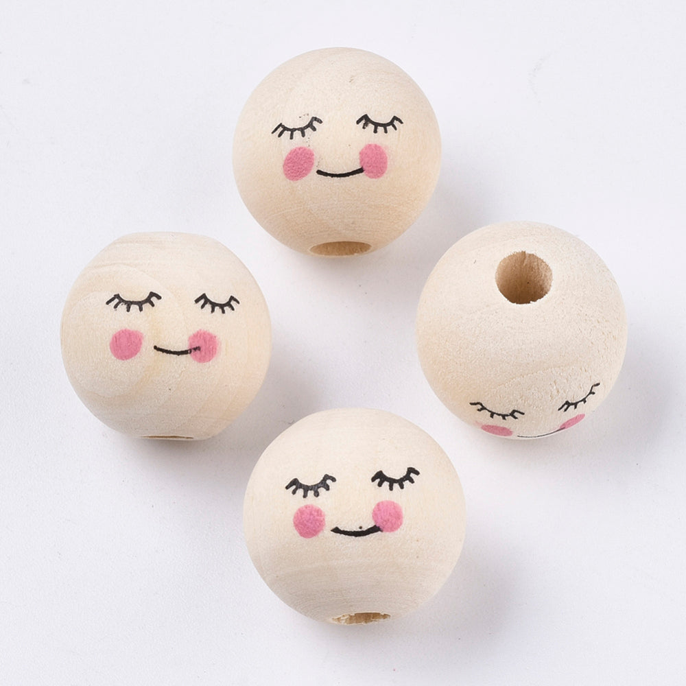 16mm Printed Natural Wood European Beads