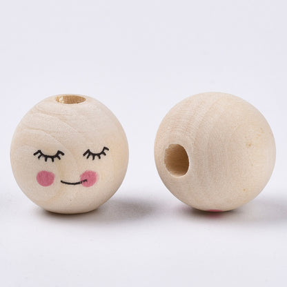 16mm Printed Natural Wood European Beads