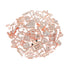 A pile of rose gold rhinestone charms and jewelry findings on a white background, including high heels, hearts, padlocks, a perfume bottle, and letters. $1.88ea