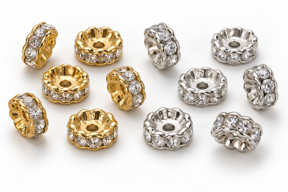 10mm Wavy Round Rhinestone Rondelles, 50pc