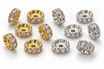 10mm Wavy Round Rhinestone Rondelles, 50pc