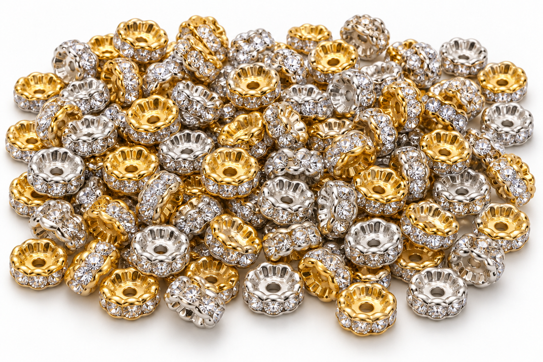 10mm Wavy Round Rhinestone Rondelles, 50pc