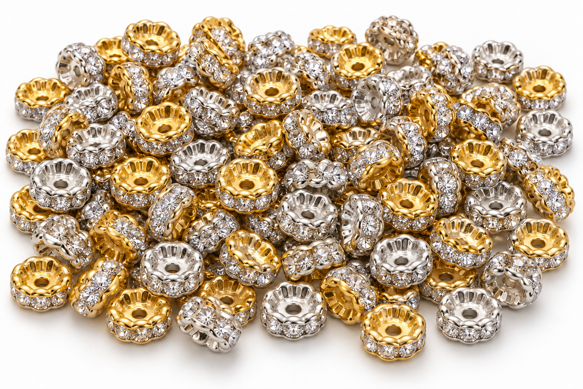 10mm Wavy Round Rhinestone Rondelles, 50pc