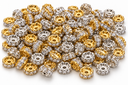 10mm Wavy Round Rhinestone Rondelles, 50pc